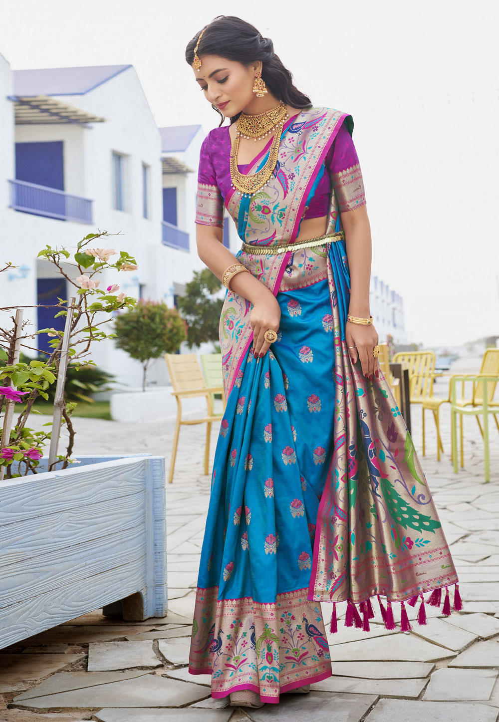 Blue Silk Paithani Saree 286593