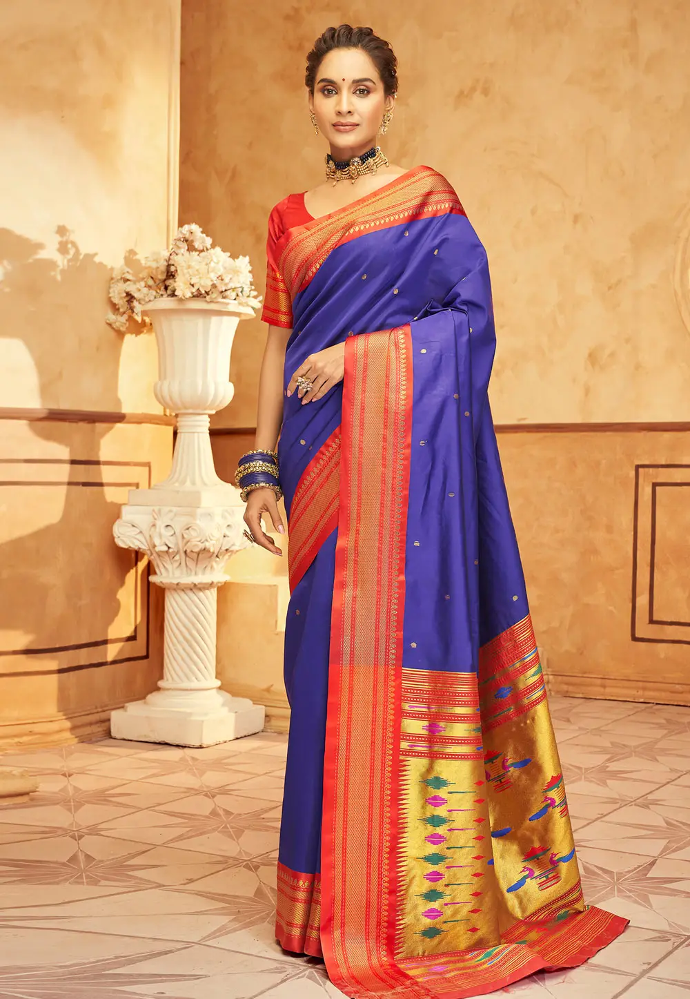 Blue Silk Paithani Saree 296413