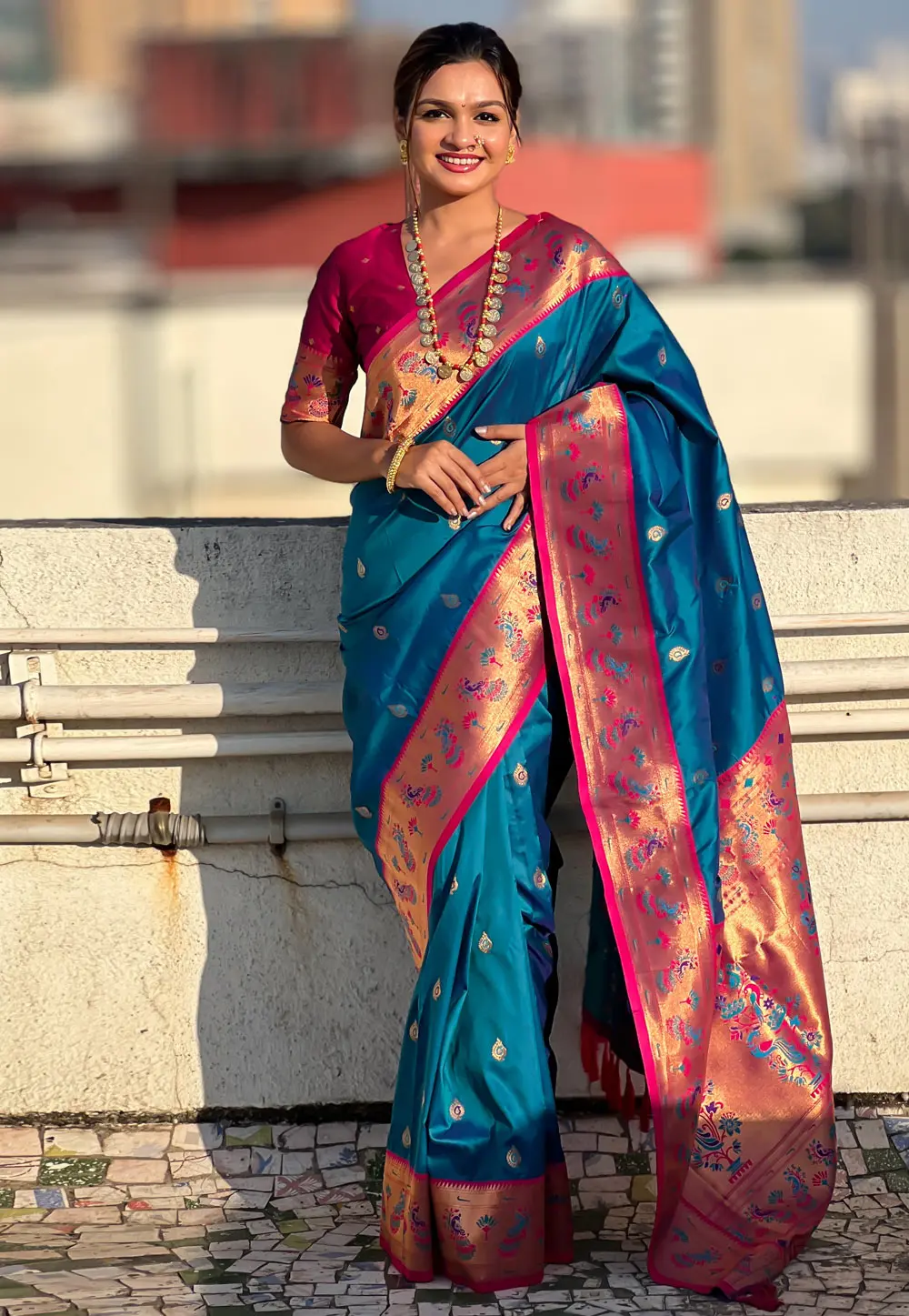 Blue Silk Paithani Saree 300089