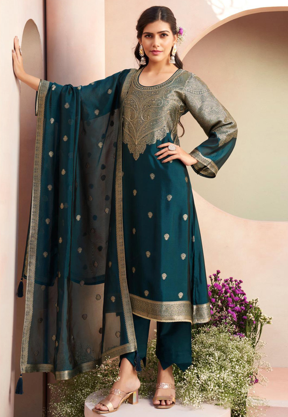 Blue Silk Pakistani Suit 309505