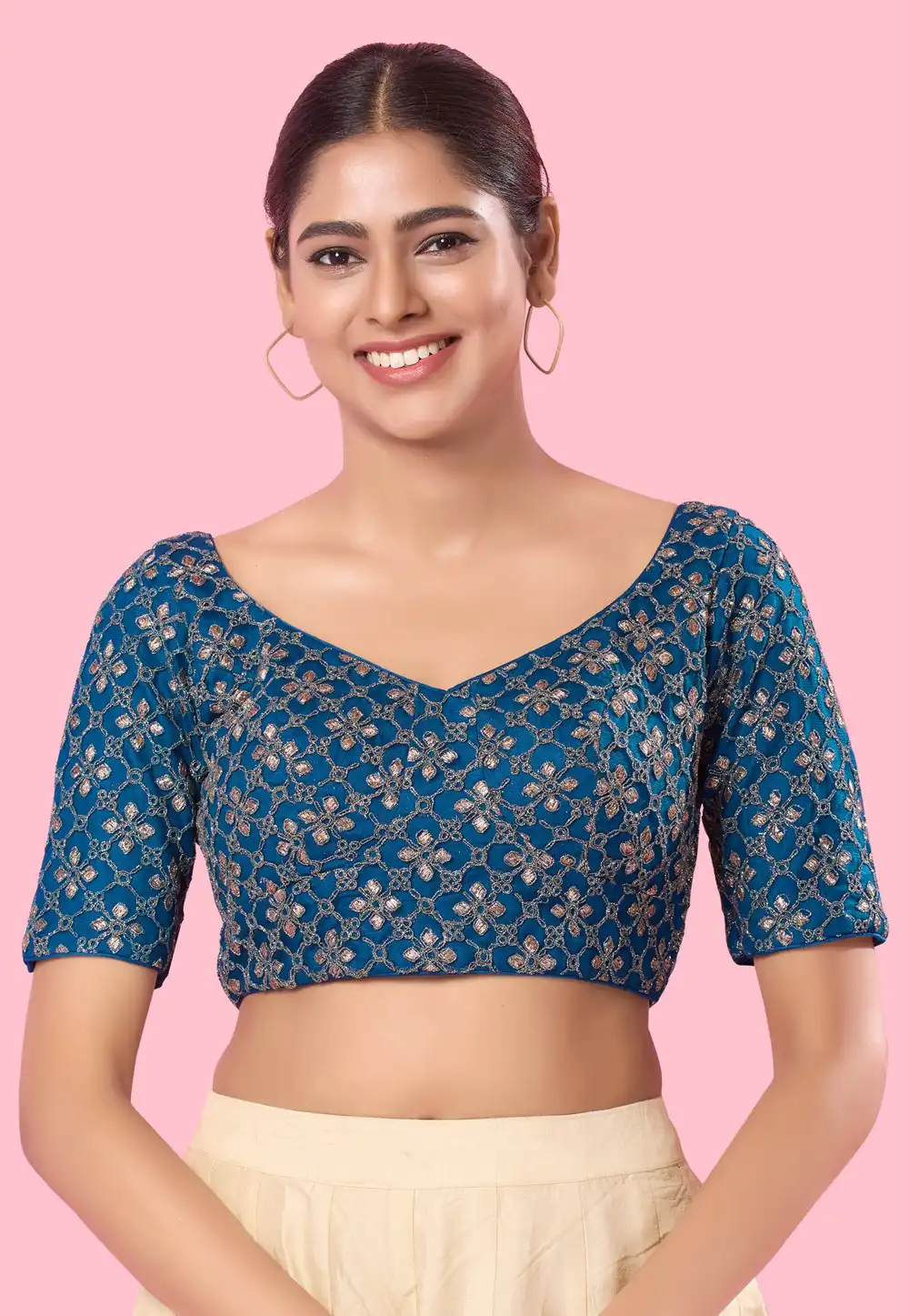 Blue Silk Readymade Blouse 288335