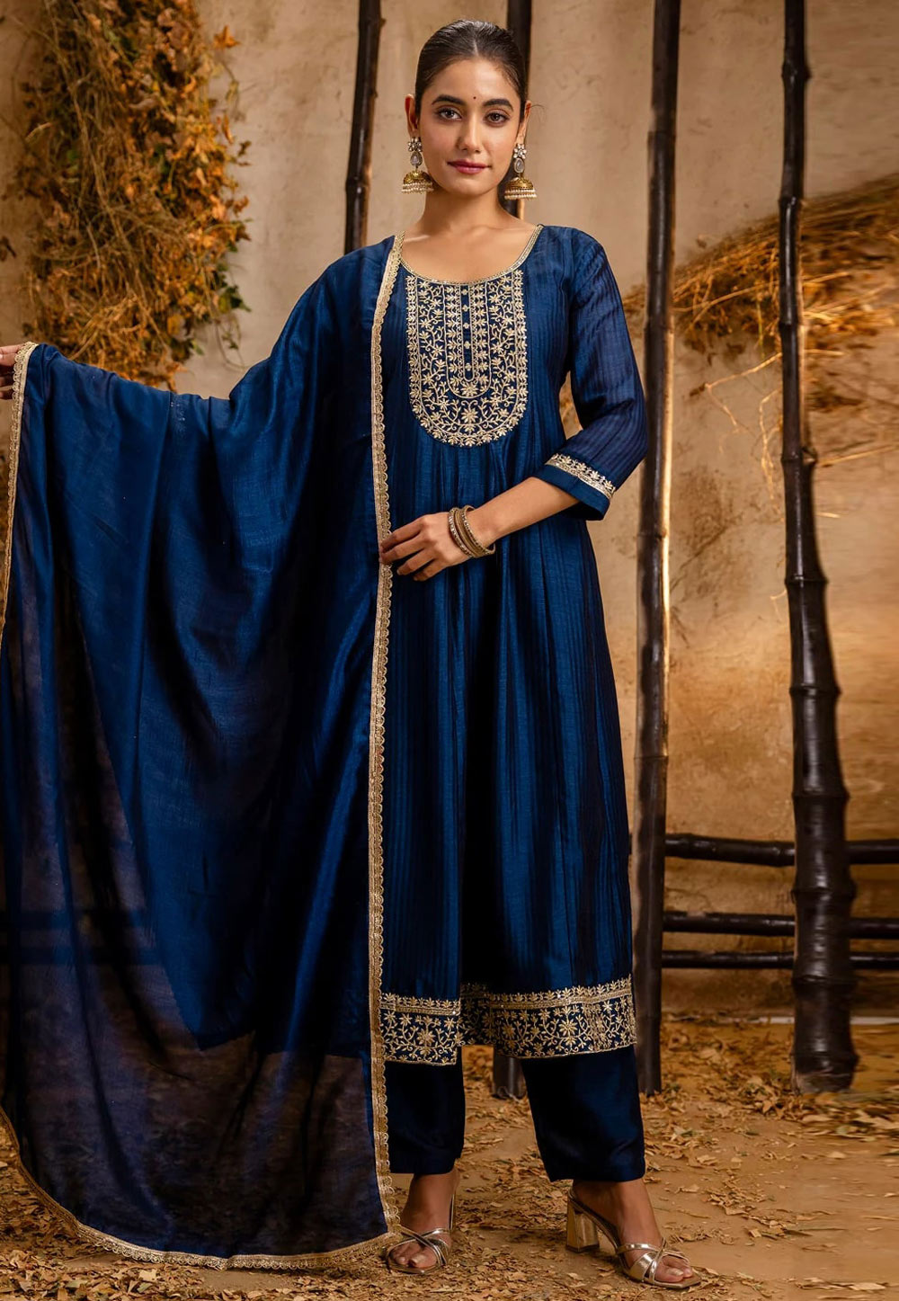 Blue Silk Readymade Pakistani Suit 309861