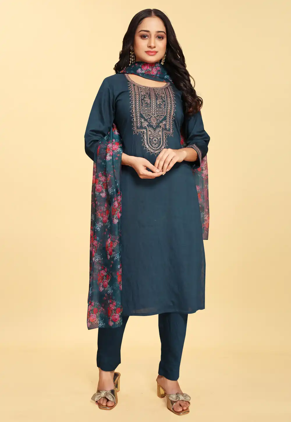 Blue Silk Readymade Pakistani Suit 288106