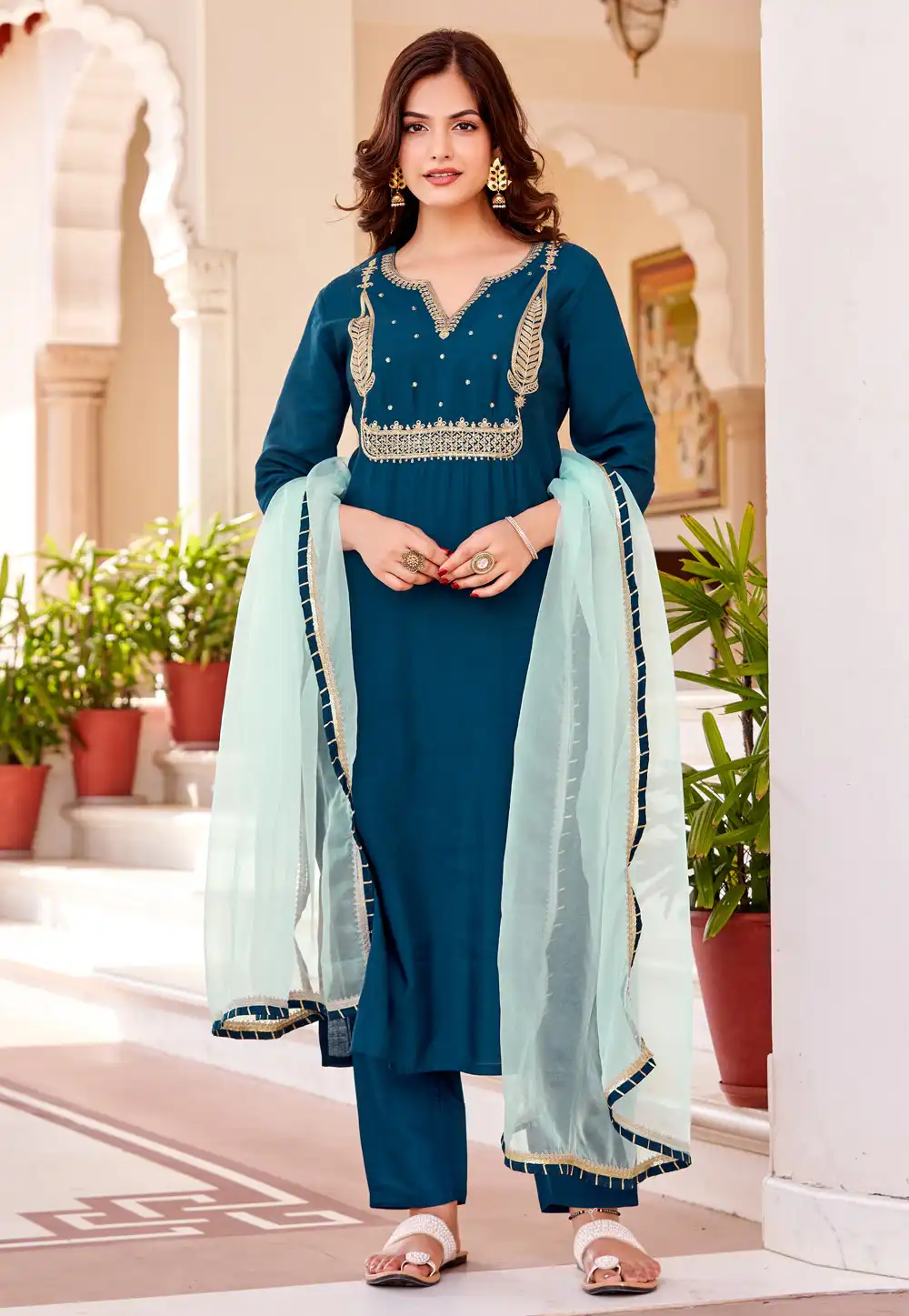 Blue Silk Readymade Pakistani Suit 291643