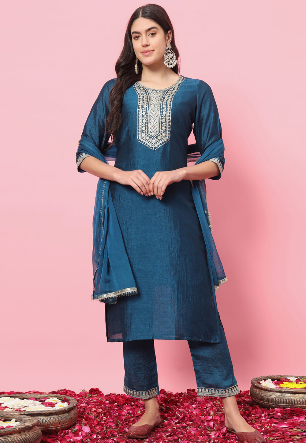 Blue Silk Readymade Pakistani Suit 310858
