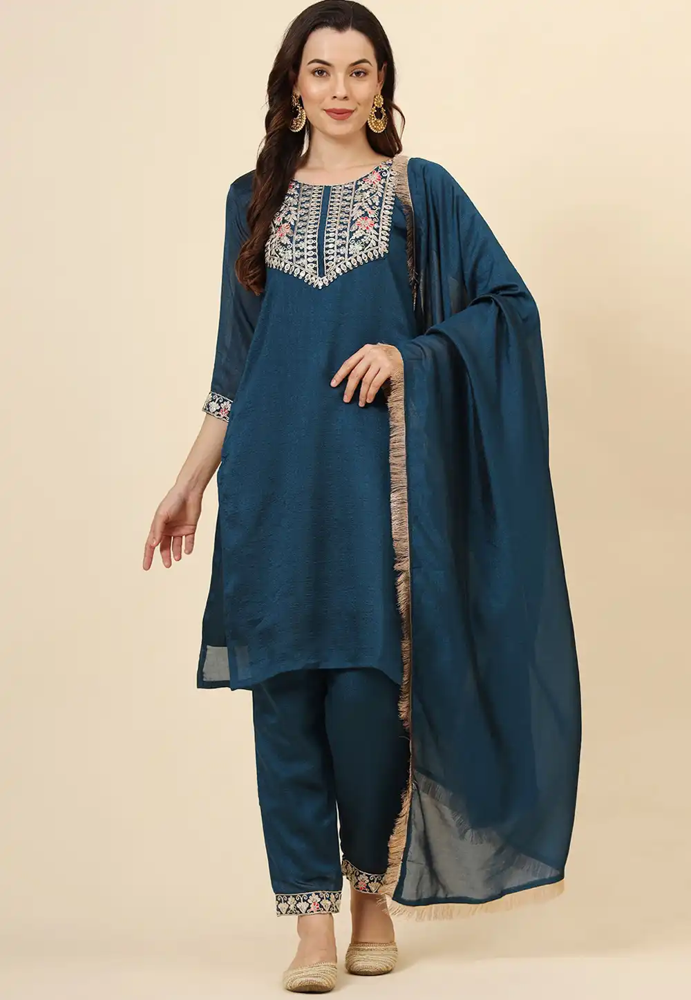 Blue Silk Readymade Pant Style Suit 293698