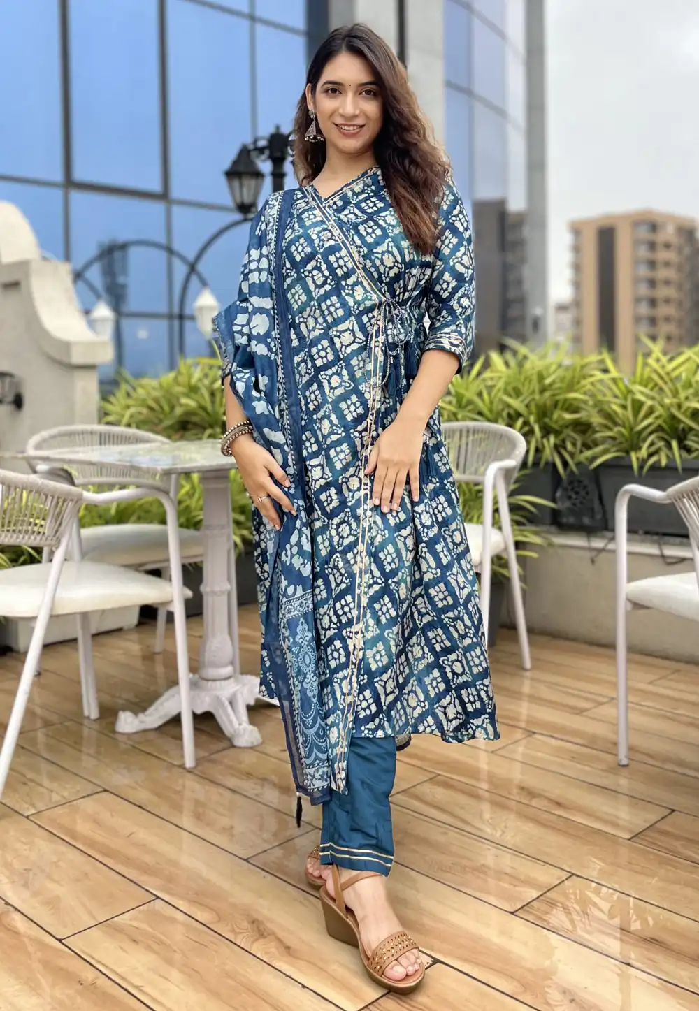 Blue Silk Readymade Pant Style Suit 293532