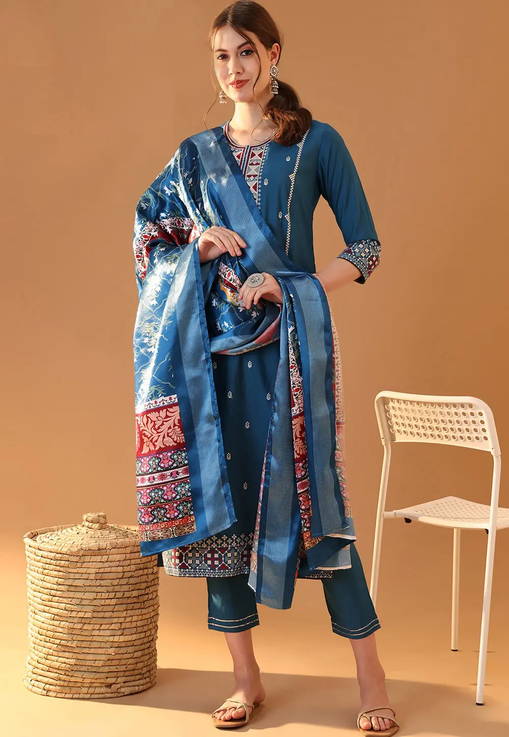 Blue Silk Readymade Pant Style Suit 301926