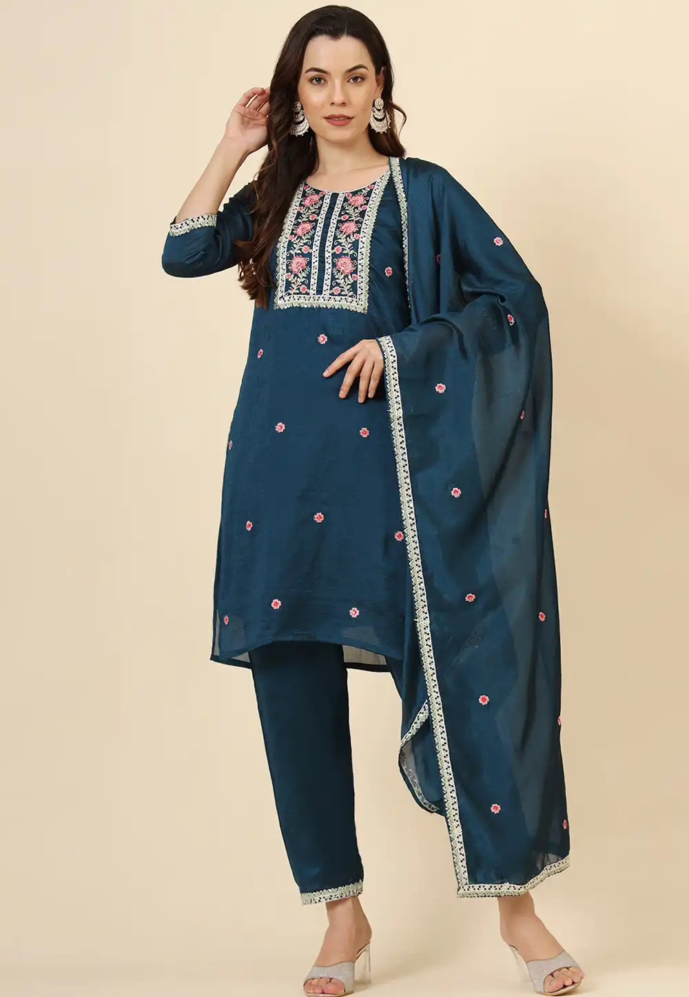 Blue Silk Readymade Pant Style Suit 294250