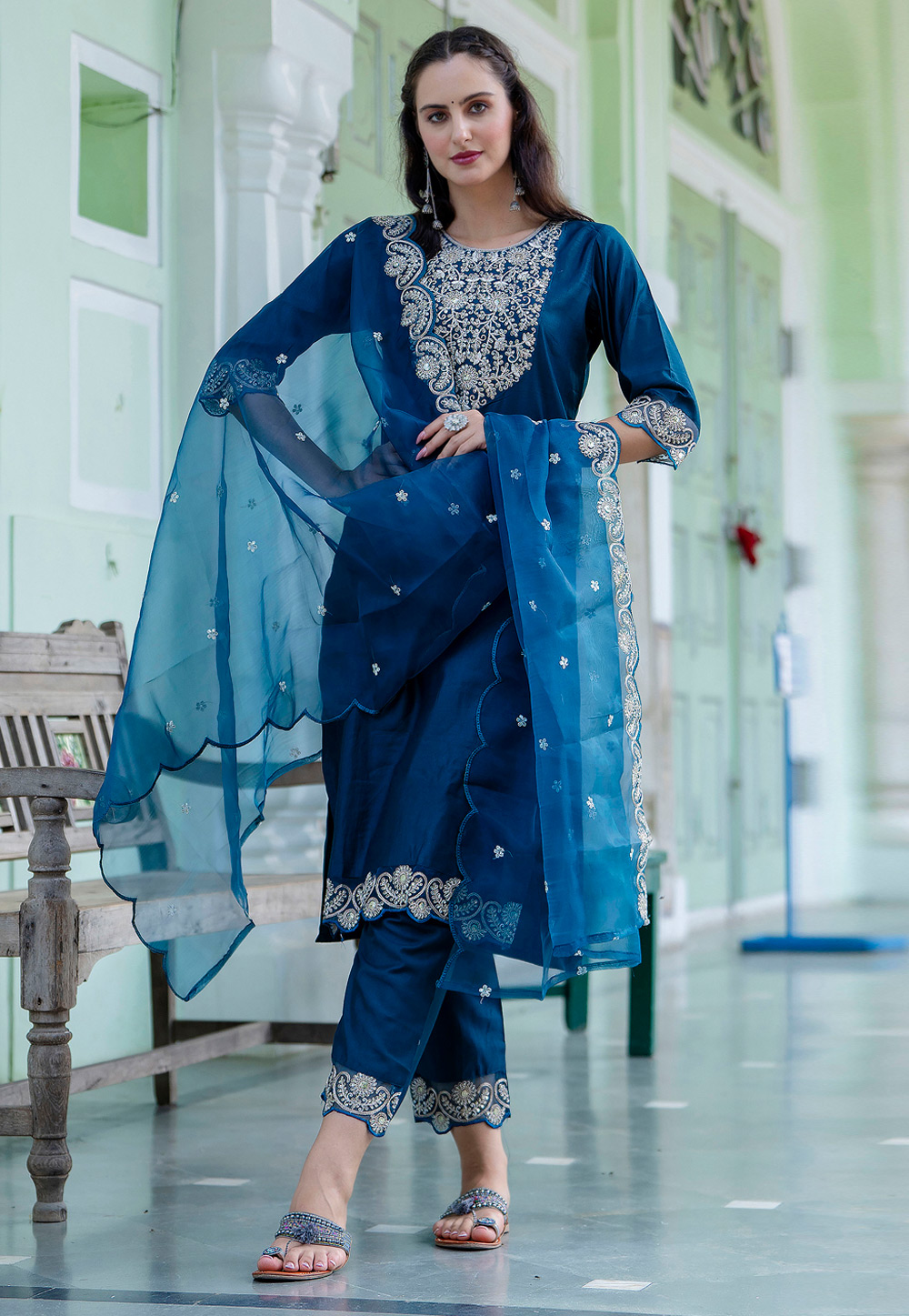 Blue Silk Readymade Pant Style Suit 310033