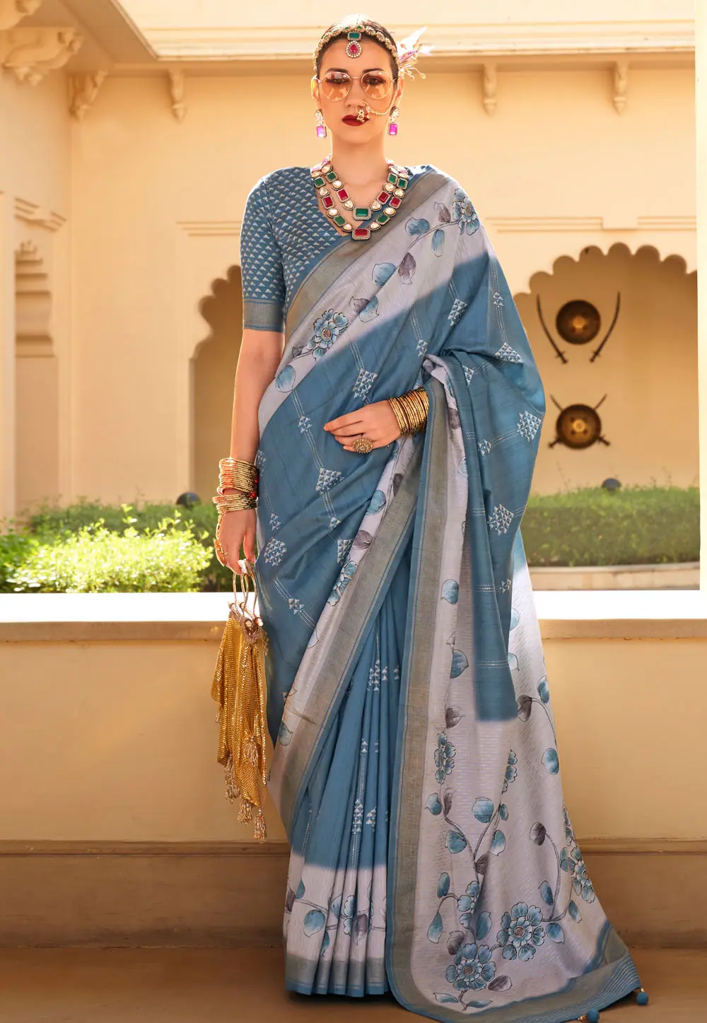 Blue Silk Saree With Blouse 299446