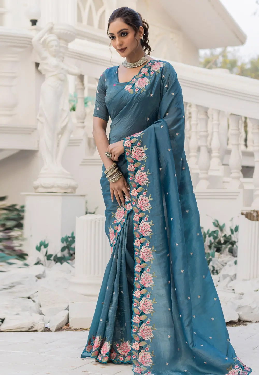 Blue Silk Saree With Blouse 302038