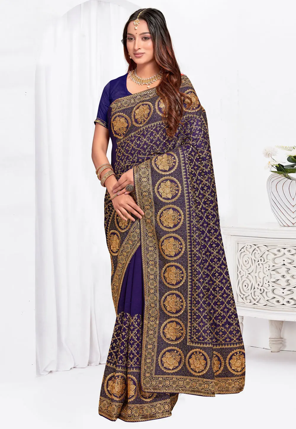 Blue Silk Saree With Blouse 301405