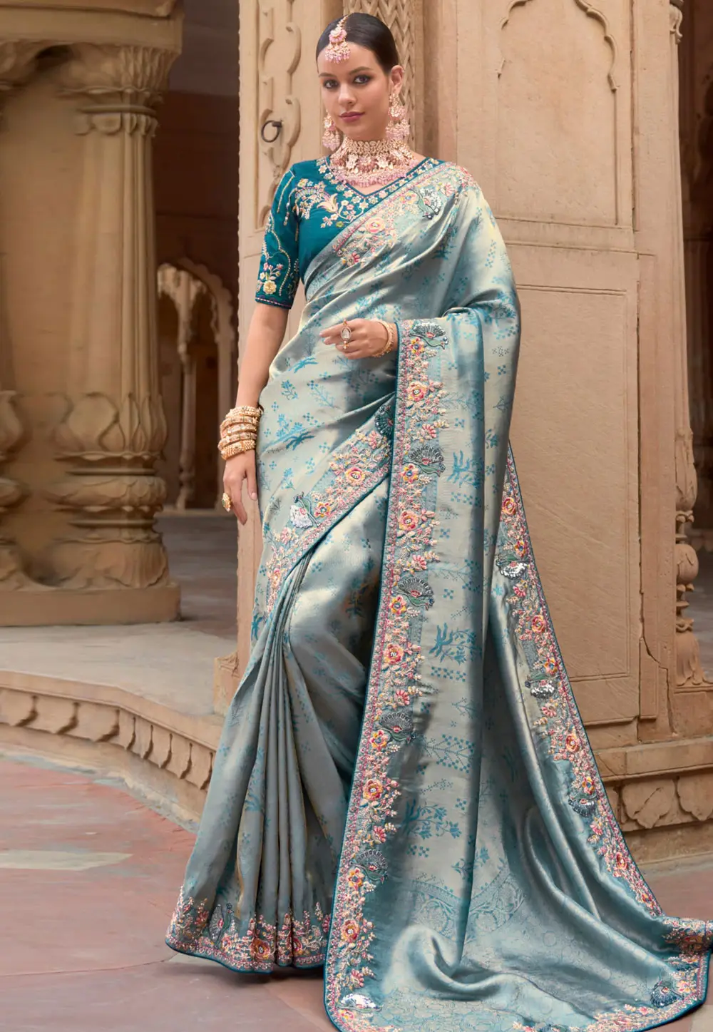 Blue Silk Saree With Blouse 296148