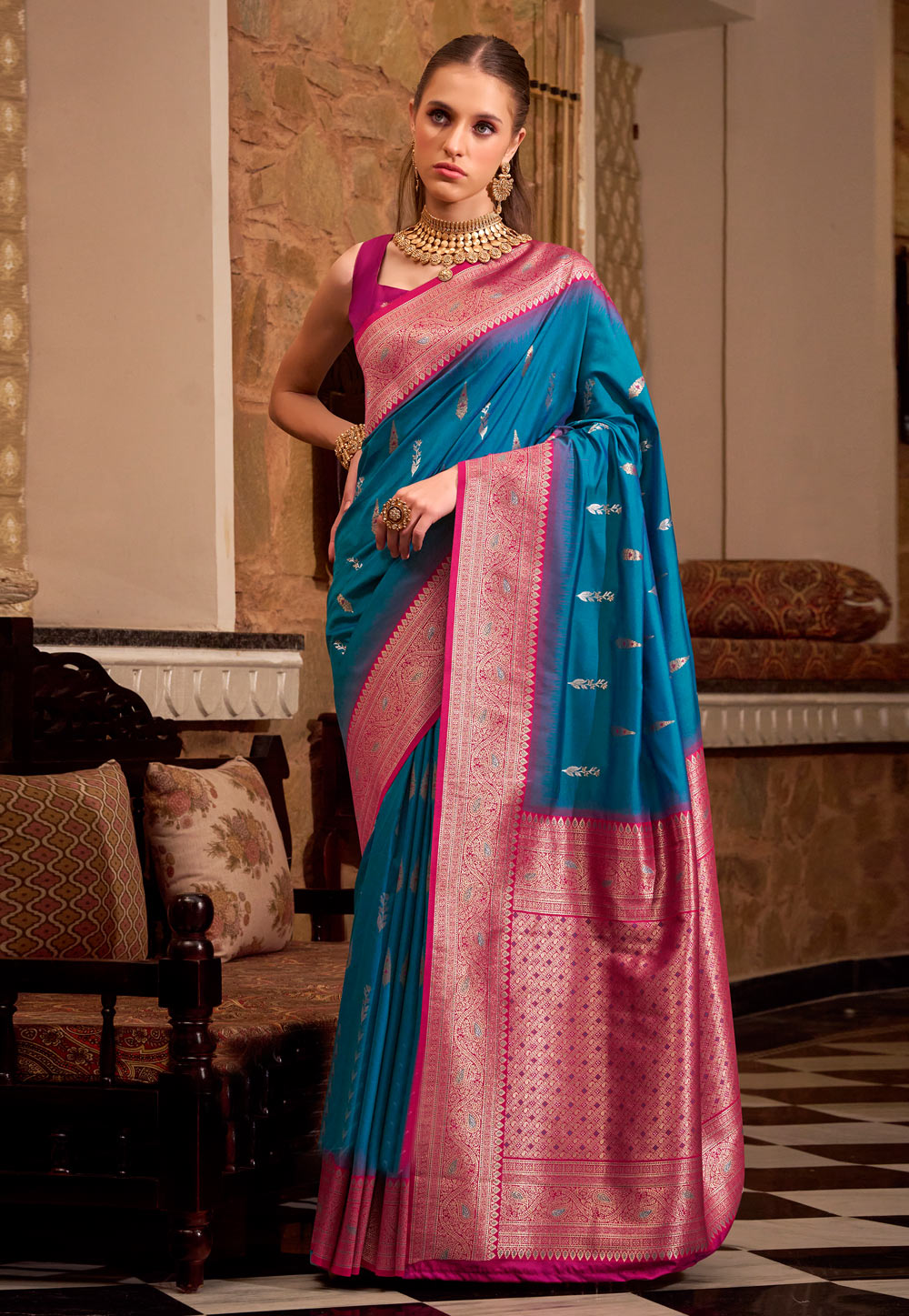 Blue Silk Saree With Blouse 309999
