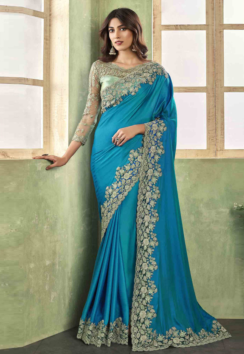 Blue Silk Saree With Blouse 285244