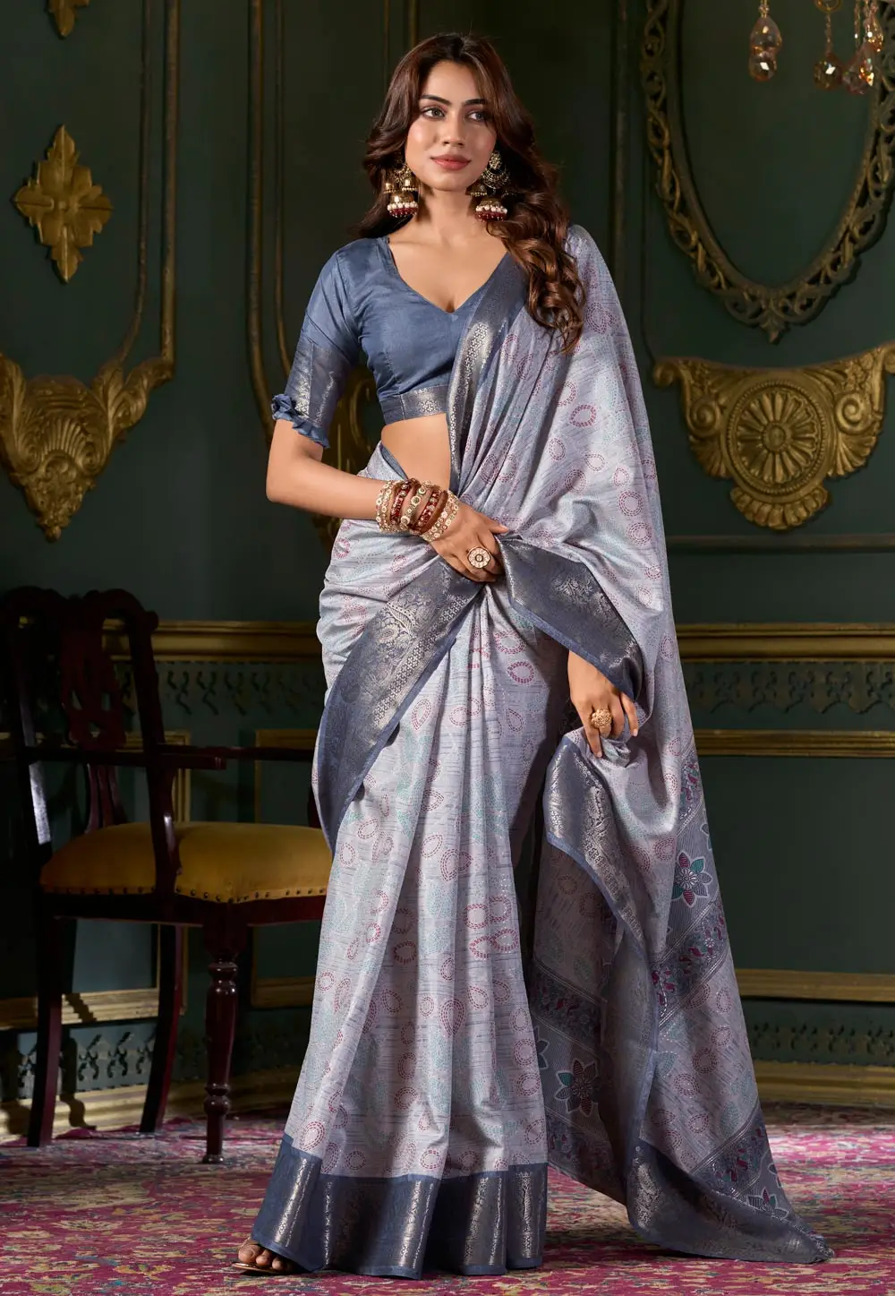 Blue Silk Saree With Blouse 296529