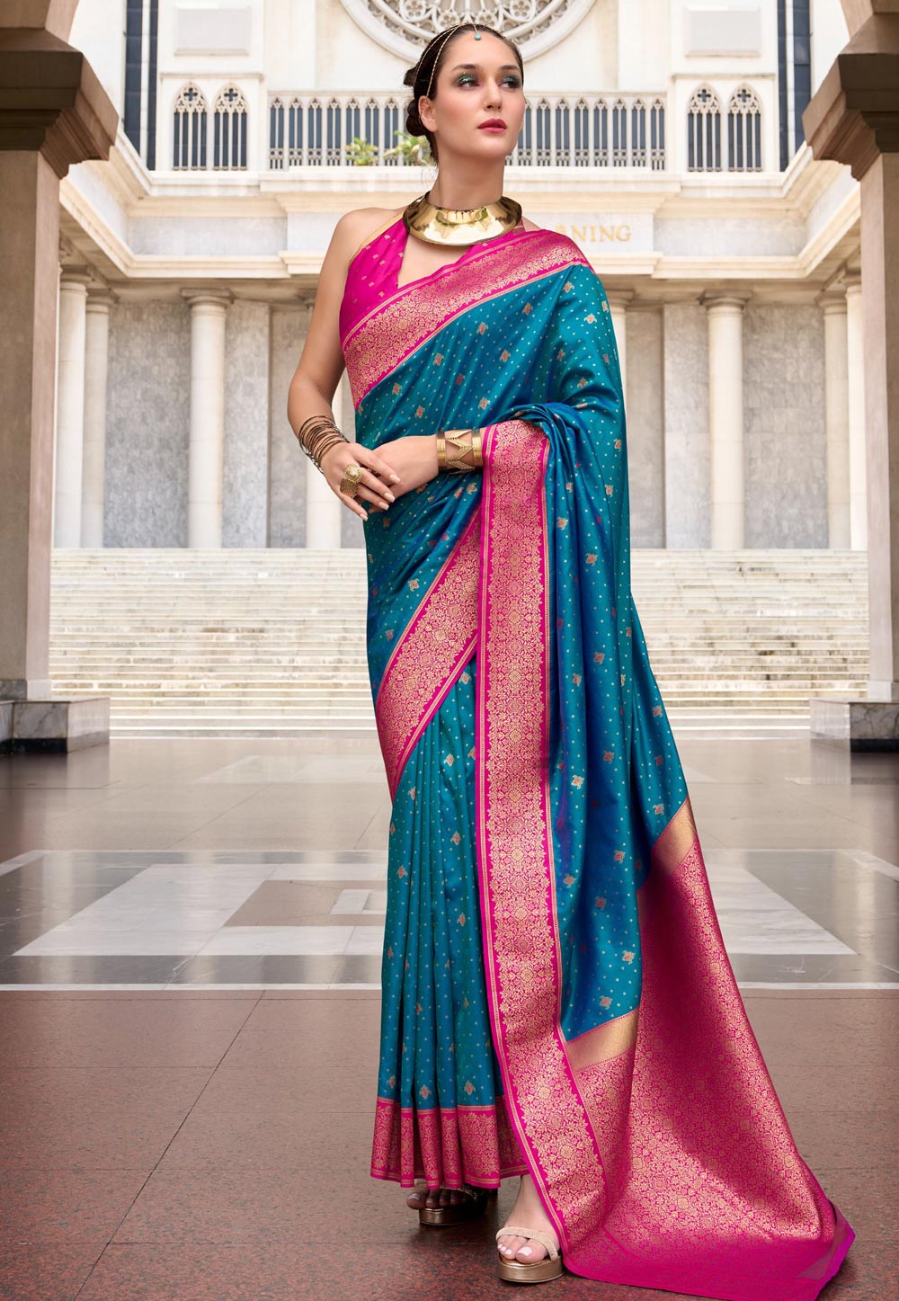 Blue Silk Saree With Blouse 309806