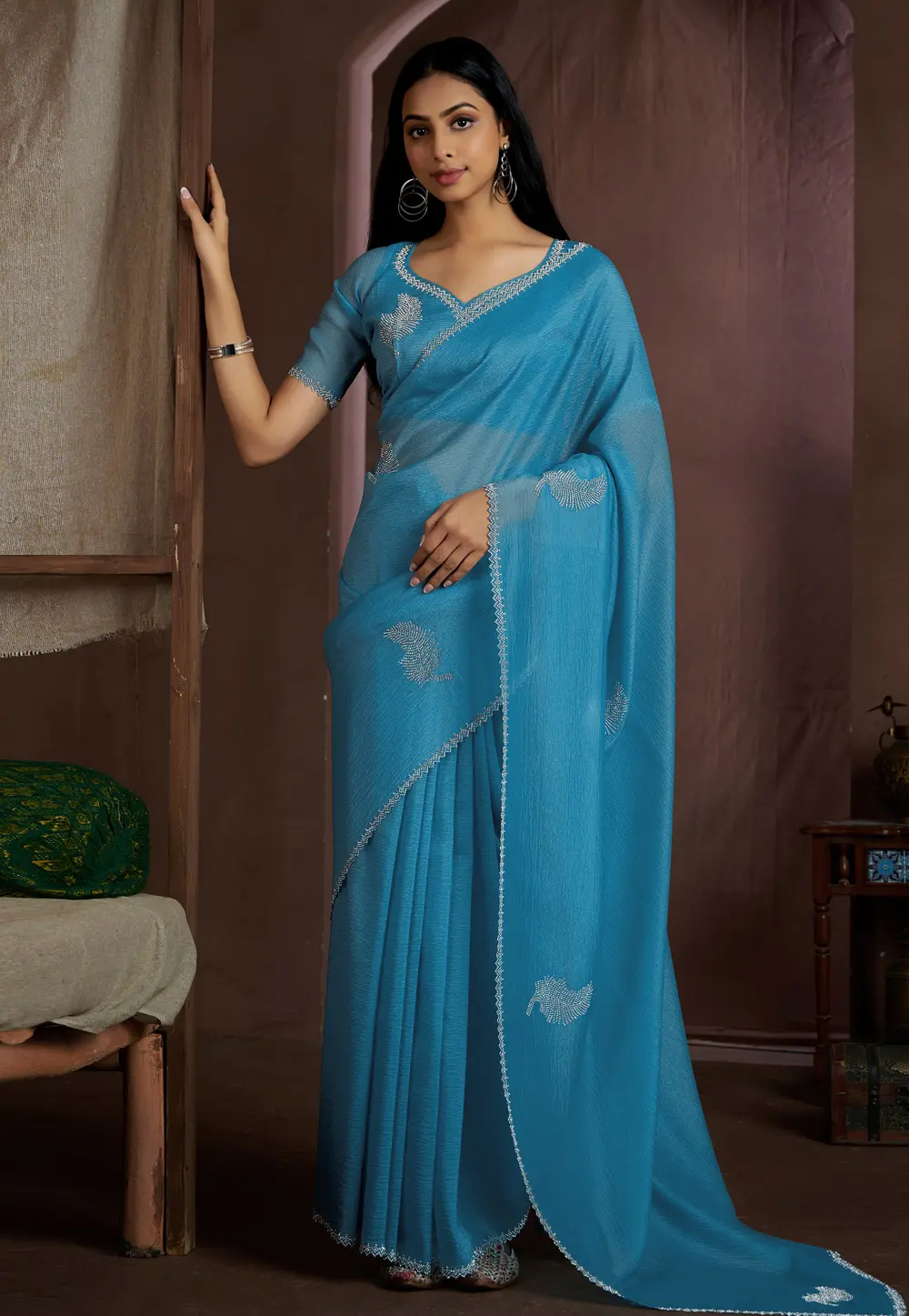 Blue Silk Saree With Blouse 300556