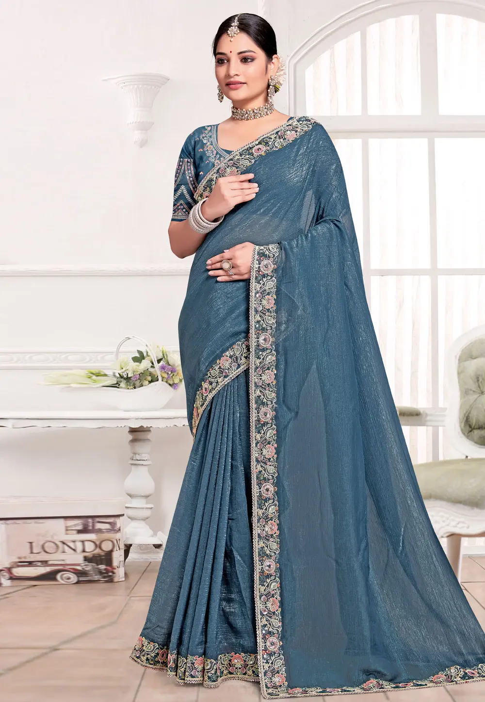 Blue Silk Saree With Blouse 303623