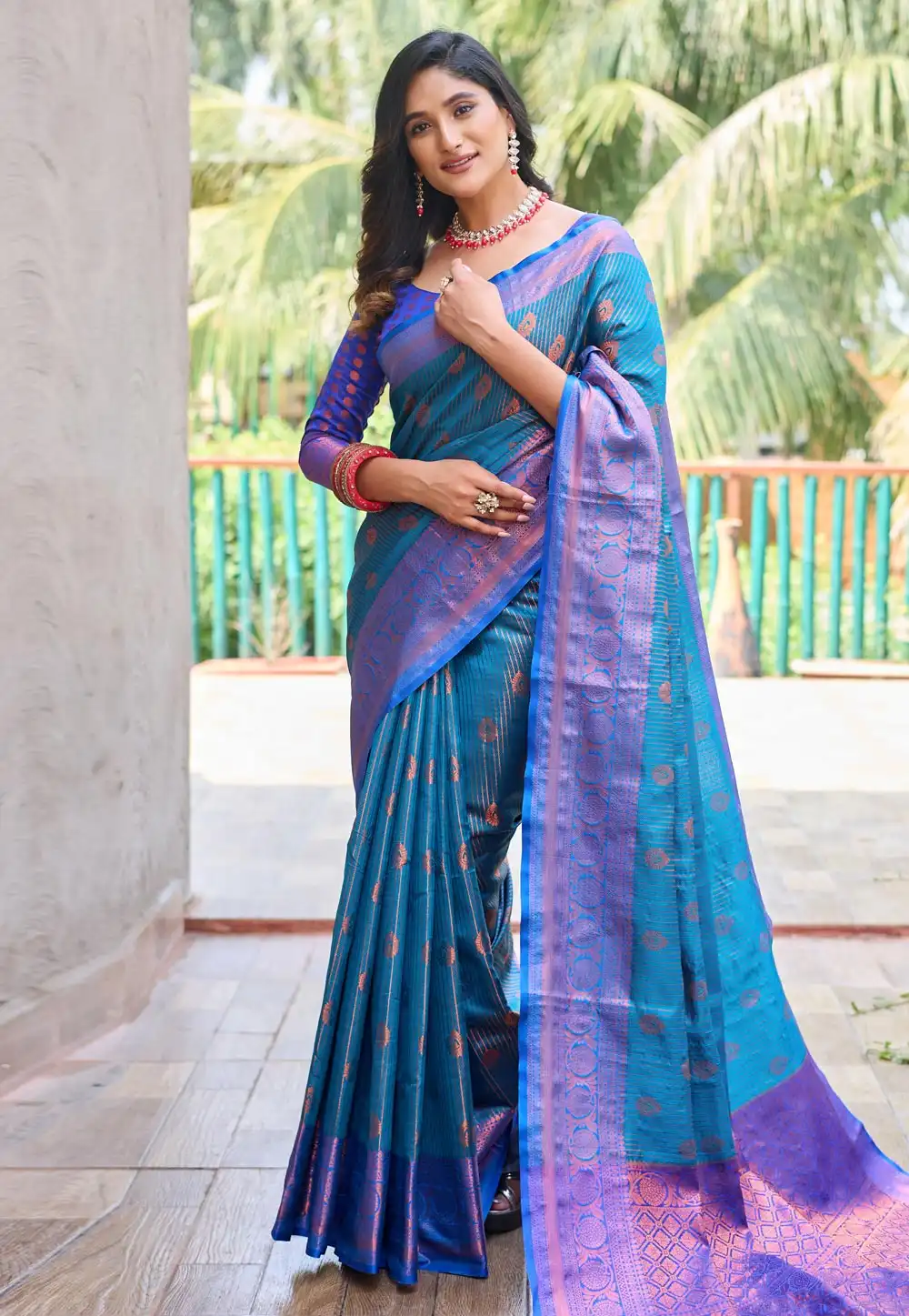 Blue Silk Saree With Blouse 290124