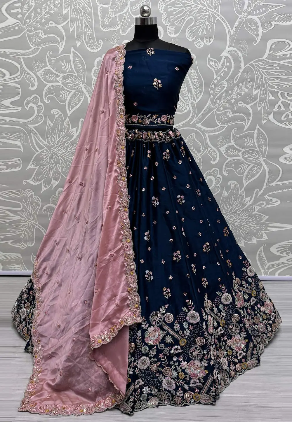 Blue Silk Wedding Lehenga Choli 298903