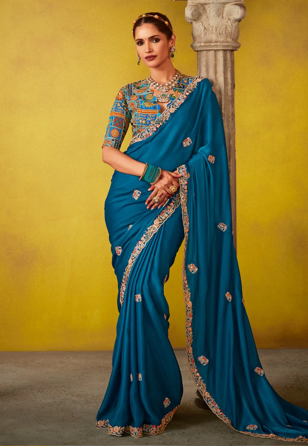 Blue Tissue Saree With Blouse 302856