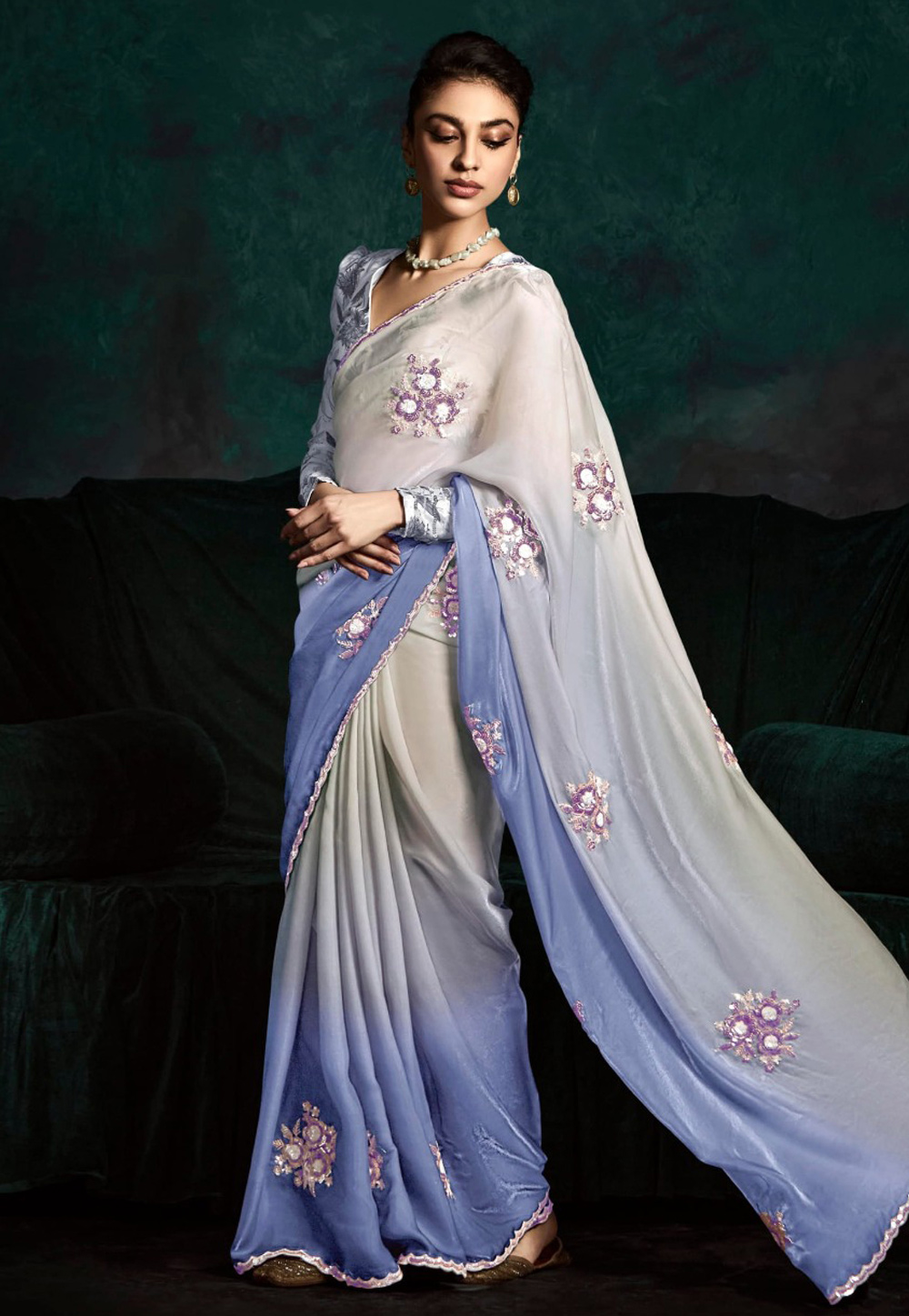 Blue Tissue Saree With Blouse 311205