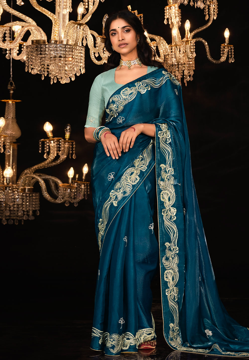 Blue Tissue Saree With Blouse 285689