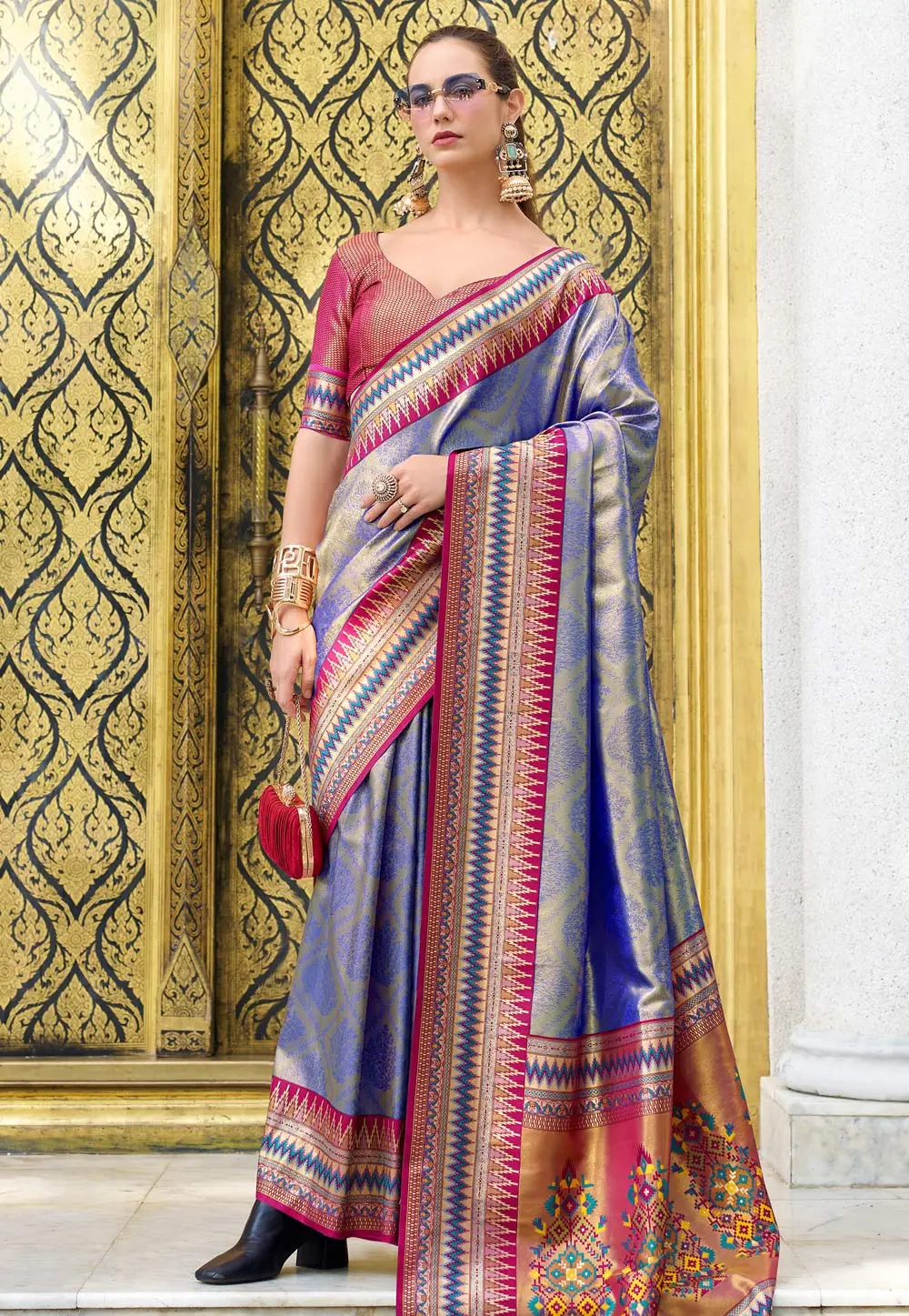 Blue Tissue Silk Saree With Blouse 303654