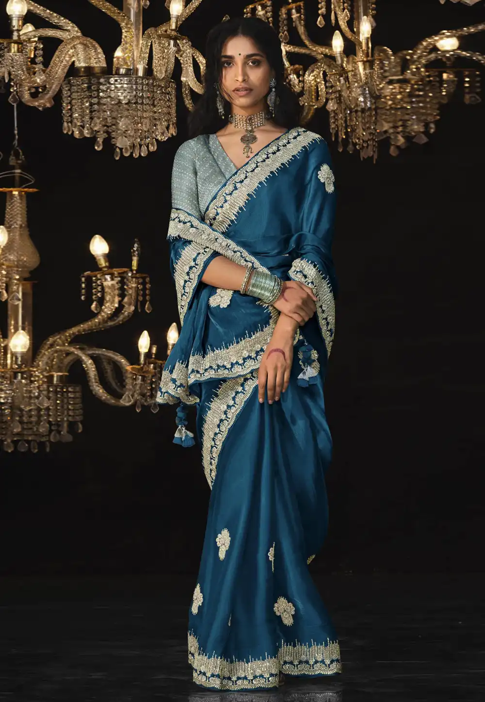 Blue Tissue Silk Saree With Blouse 292743