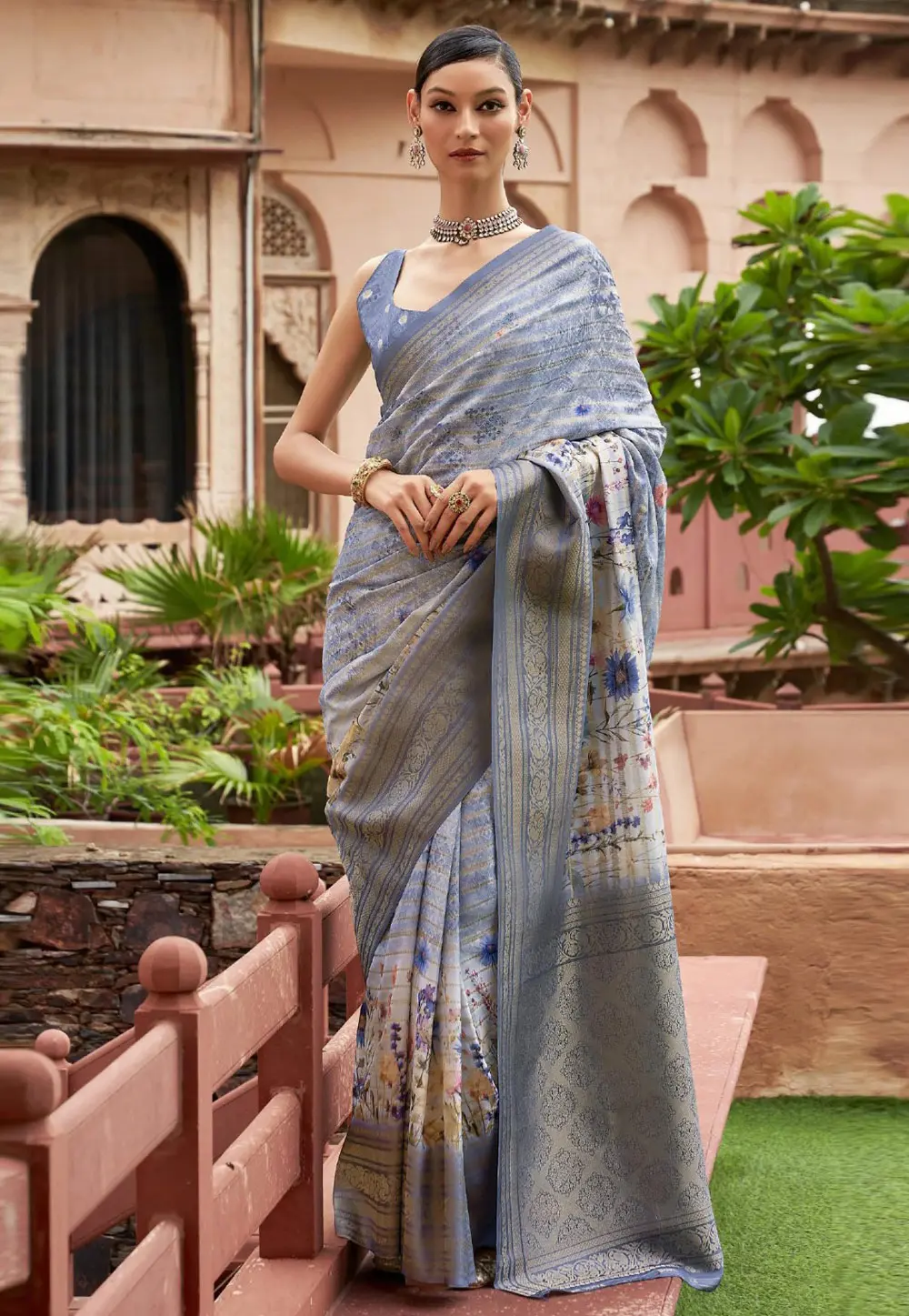 Blue Tussar Silk Saree With Blouse 304138