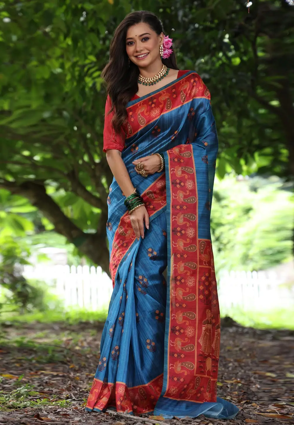 Blue Tussar Silk Saree With Blouse 295352