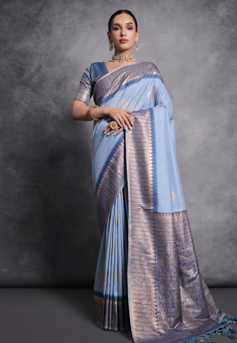 Blue Tussar Silk Saree With Blouse 281774