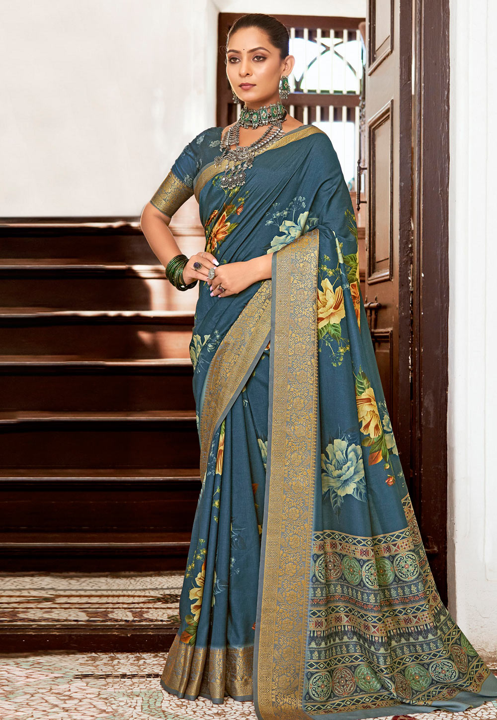 Blue Tussar Silk Saree With Blouse 282813
