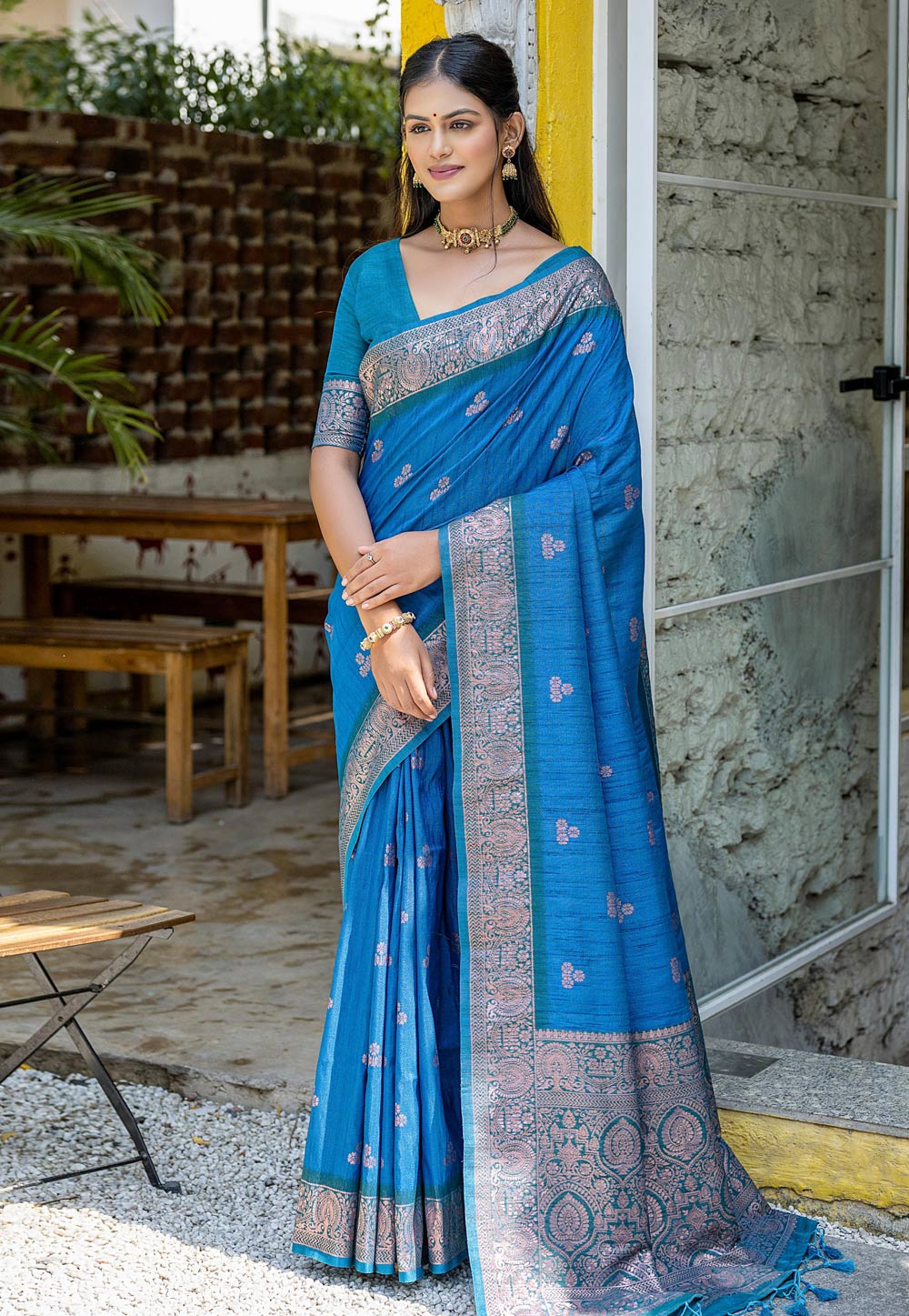 Blue Tussar Silk Saree With Blouse 282818