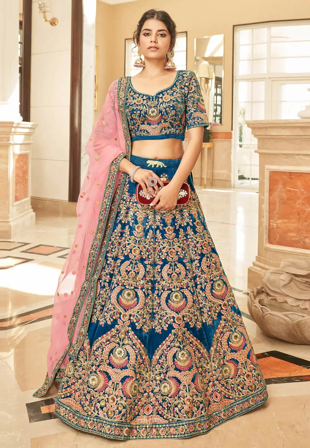 Blue Velvet A Line Lehenga Choli 293159