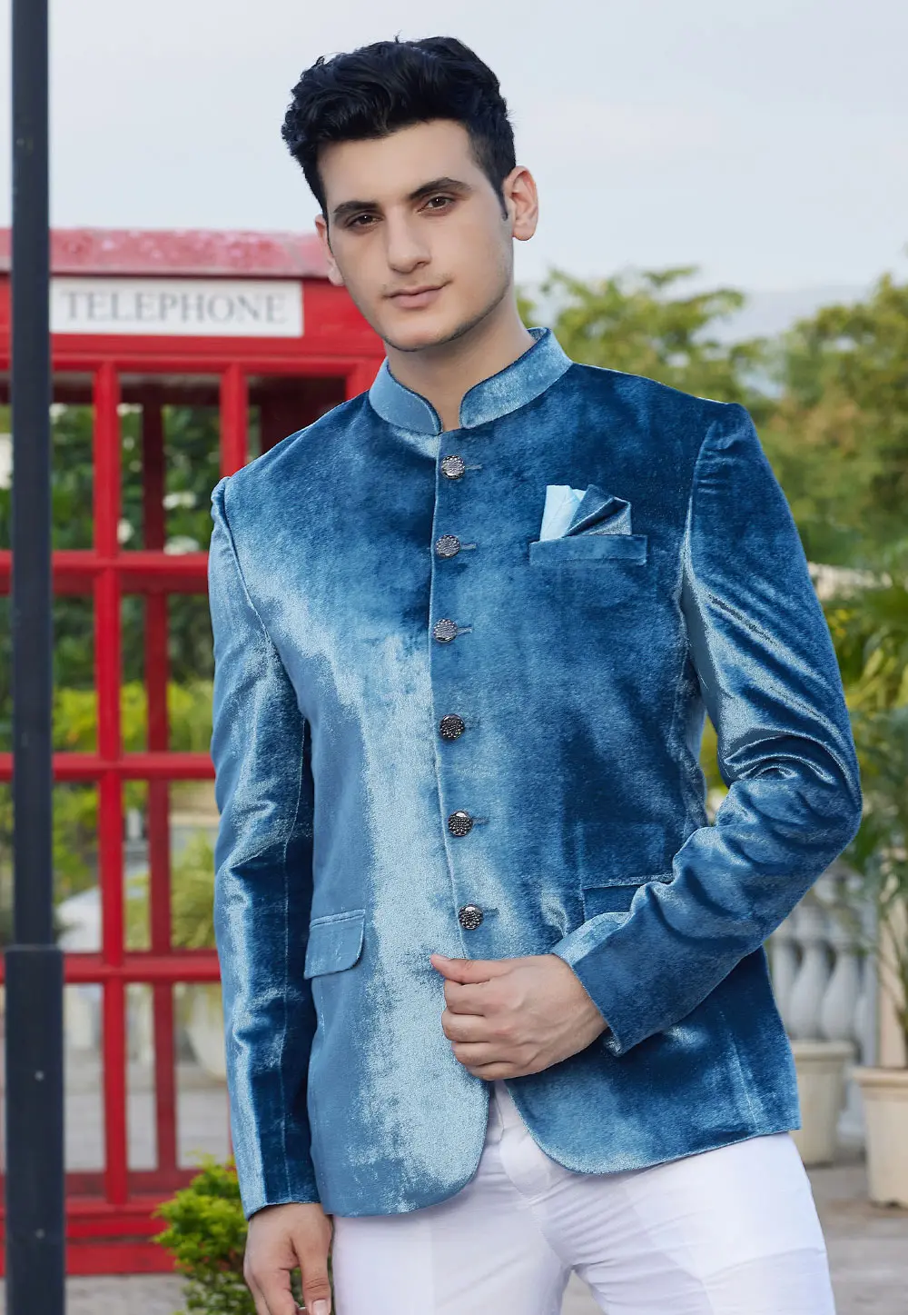 Blue Velvet Jodhpuri Suit 302198