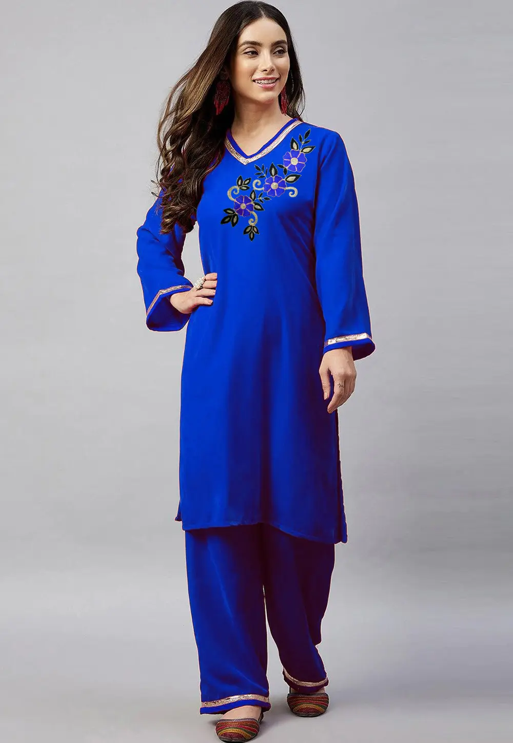 Blue Velvet Kurta Set With Palazzo 300065