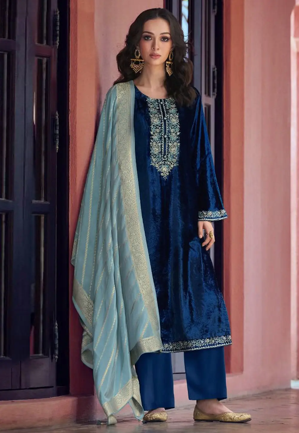 Blue Velvet Pant Style Suit 299514