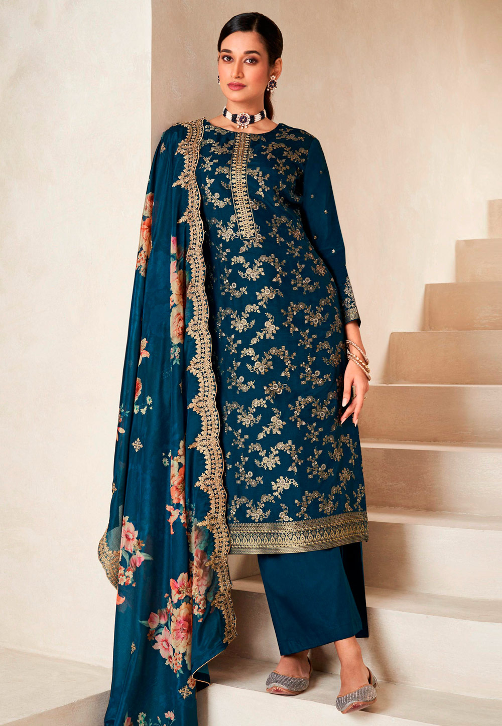 Blue Viscose Pakistani Suit 309571