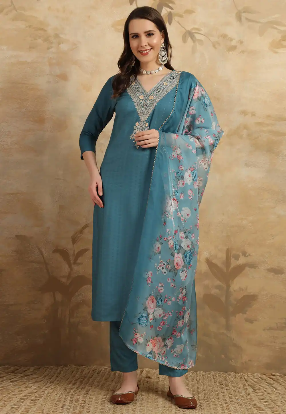 Blue Viscose Rayon Readymade Pant Style Suit 293842