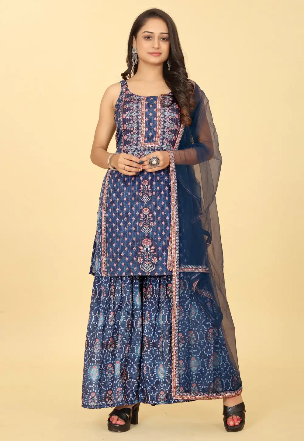 Blue Viscose Readymade Gharara Suit 288113