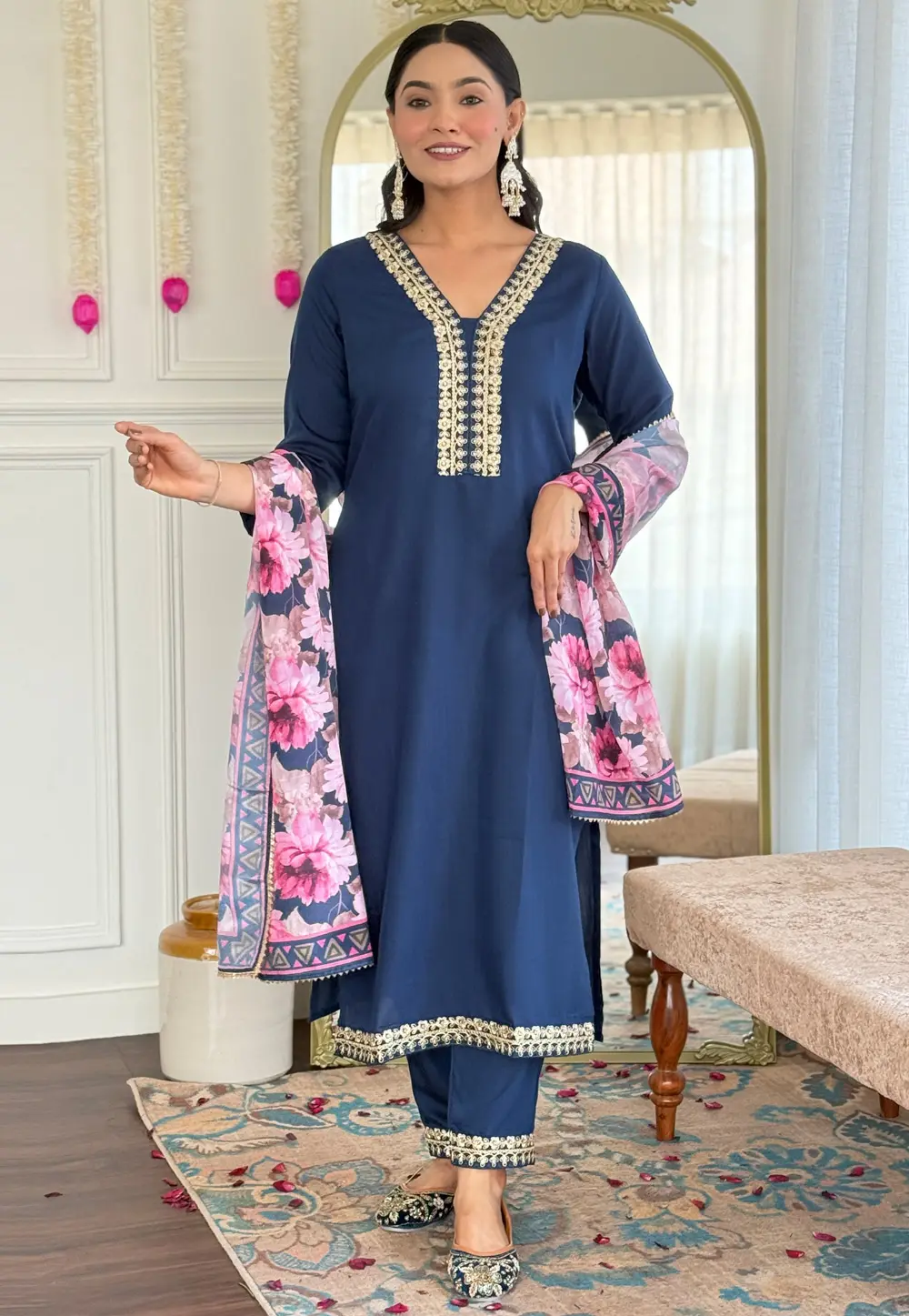 Blue Viscose Readymade Pakistani Suit 304574