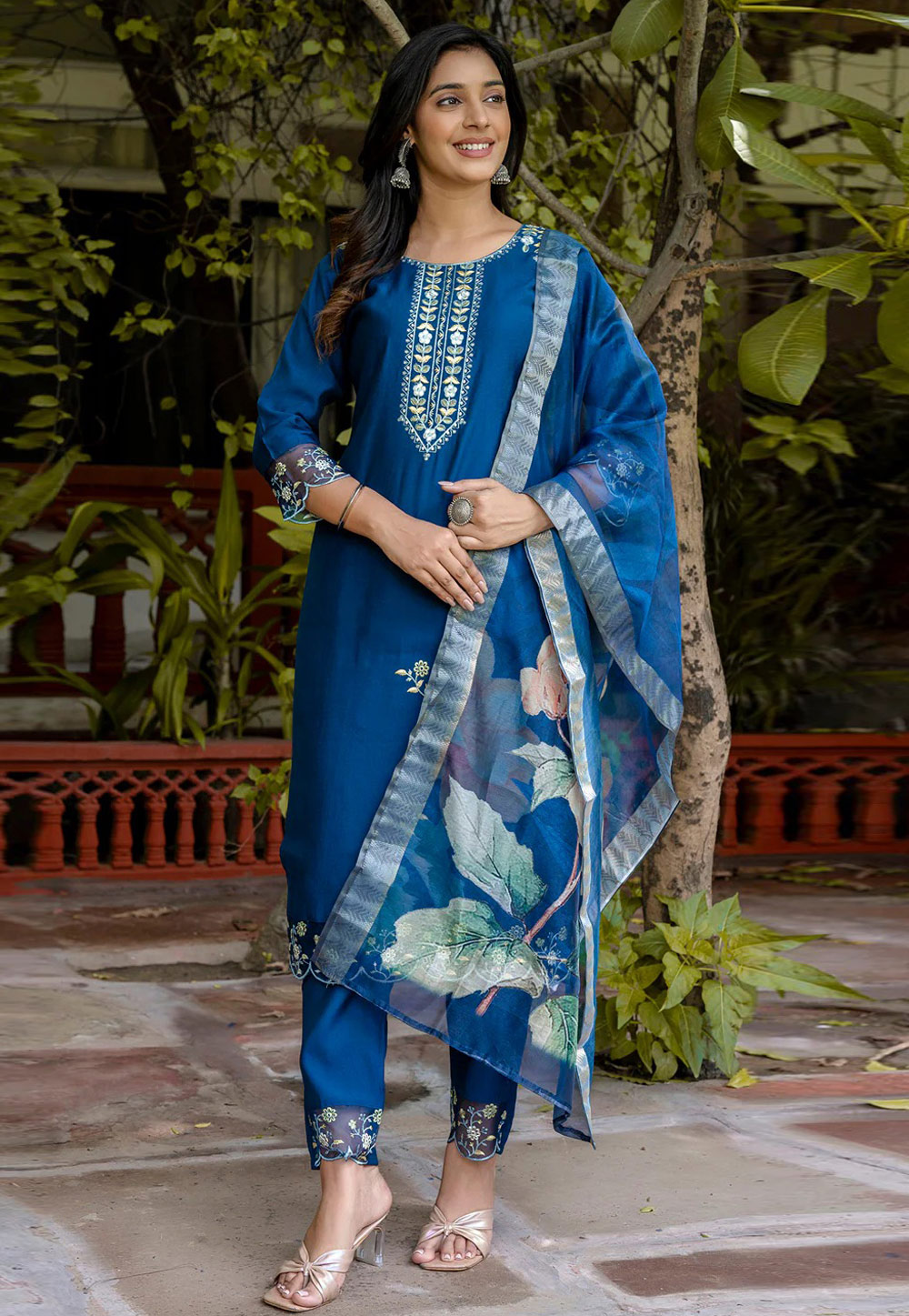 Blue Viscose Readymade Pant Style Suit 309061