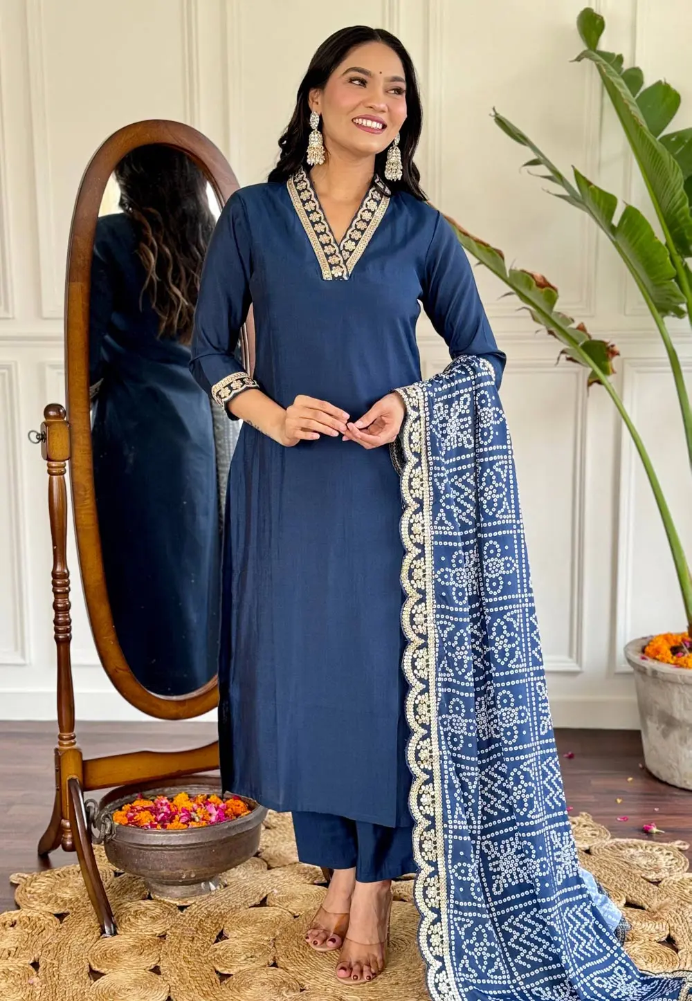 Blue Viscose Readymade Pant Style Suit 300358