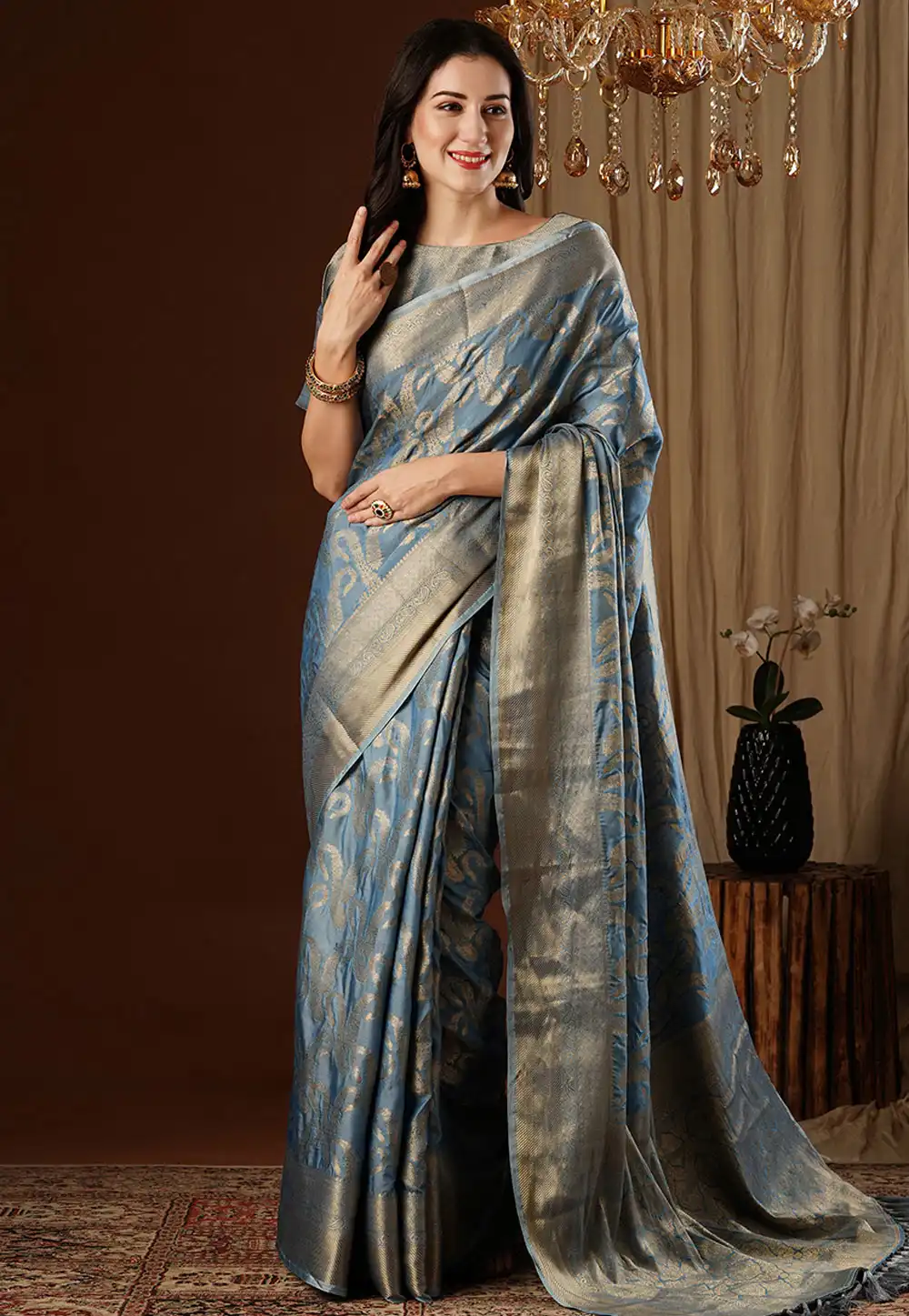 Blue Viscose Saree With Blouse 294686