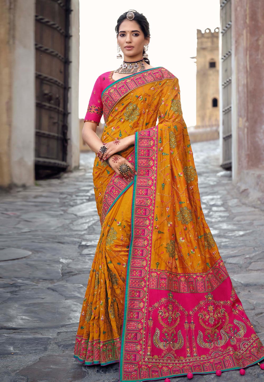 Orange Banarasi Silk Festival Wear Saree 242337