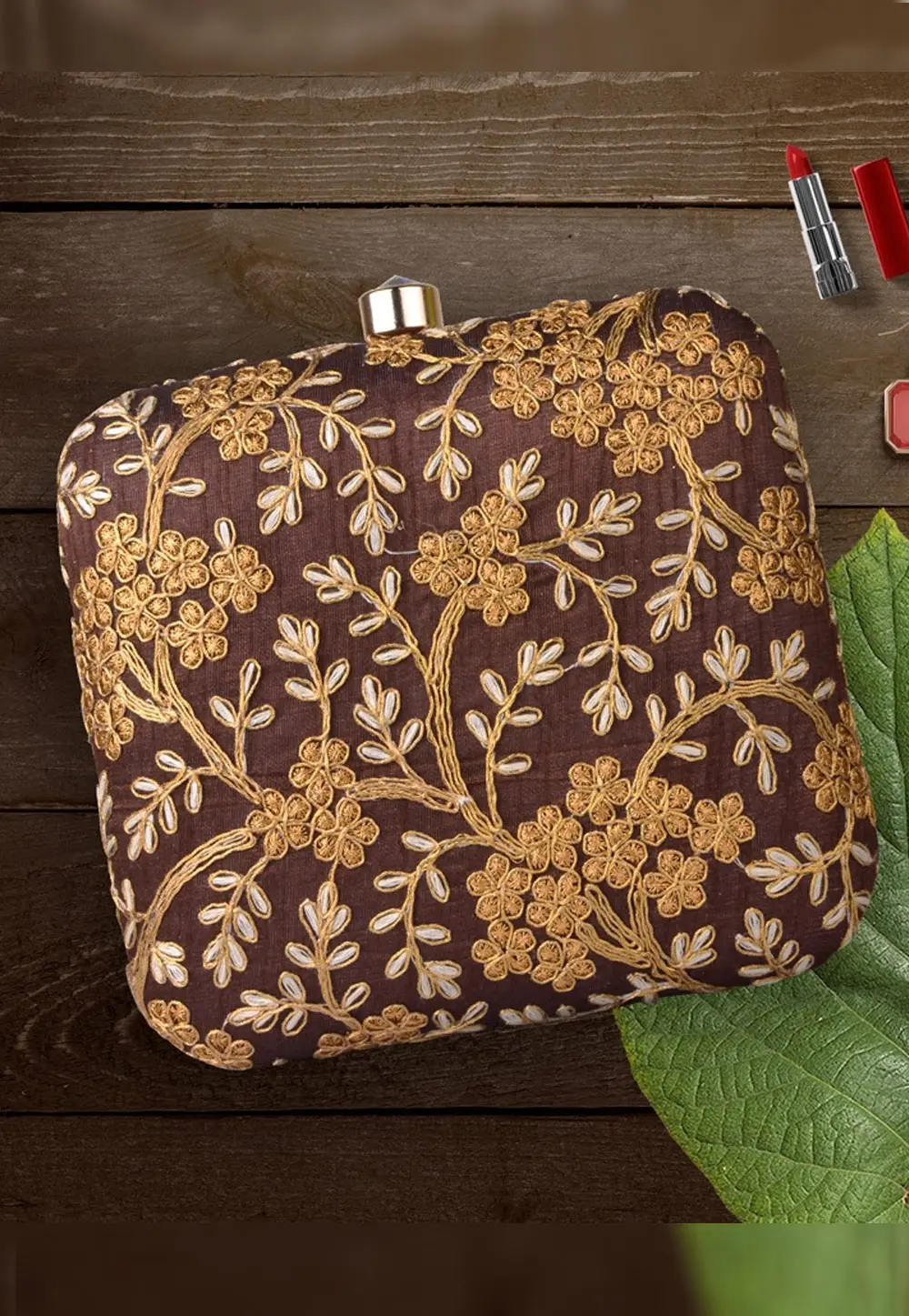 Brown Art Silk Clutch 300442