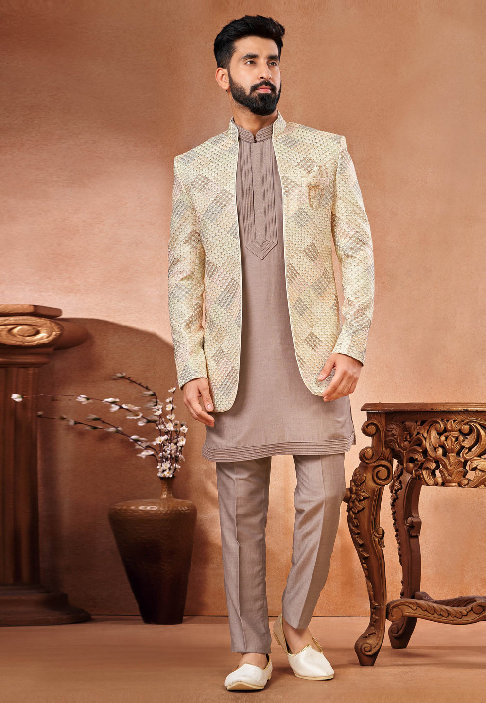 Brown Art Silk Indo Western Suit 280270